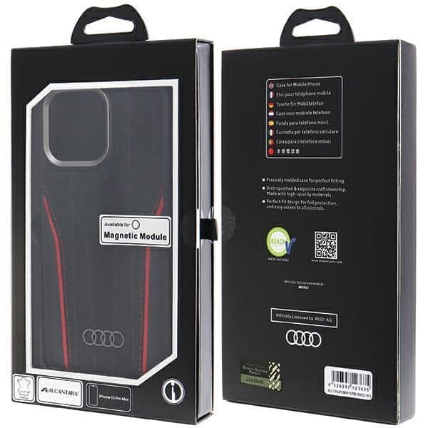 Audi AU-TPUPCMIP15P θήκη σκληρή μαύρο-κόκκινο MagSafe γνήσιο δέρμα iPhone 15 Pro Max 6.7 10