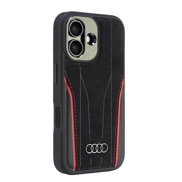 Audi Genuine Leather MagSafe iPhone 16 6.1" μαύρο-κόκκινο σκληρή θήκη AU-TPUPCMIP16-R8/D3-RD 2