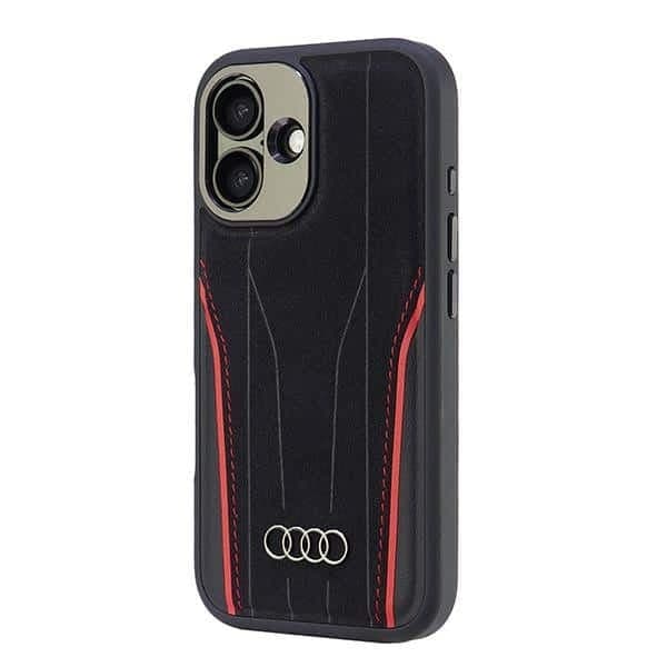 Audi Genuine Leather MagSafe iPhone 16 6.1" μαύρο-κόκκινο σκληρή θήκη AU-TPUPCMIP16-R8/D3-RD 3