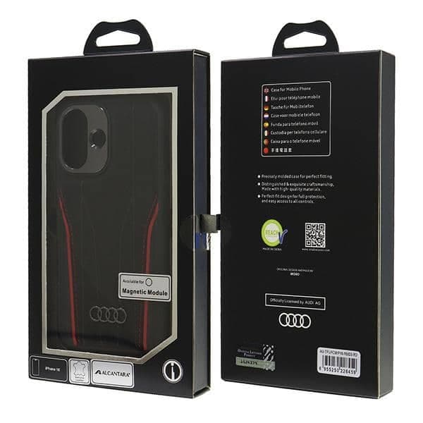 Audi Genuine Leather MagSafe iPhone 16 6.1" μαύρο-κόκκινο σκληρή θήκη AU-TPUPCMIP16-R8/D3-RD 7