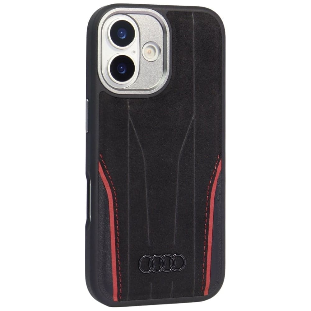 Θήκη Audi R8 Genuine Leather MagSafe για iPhone 17 μαύρο-κόκκινο 2