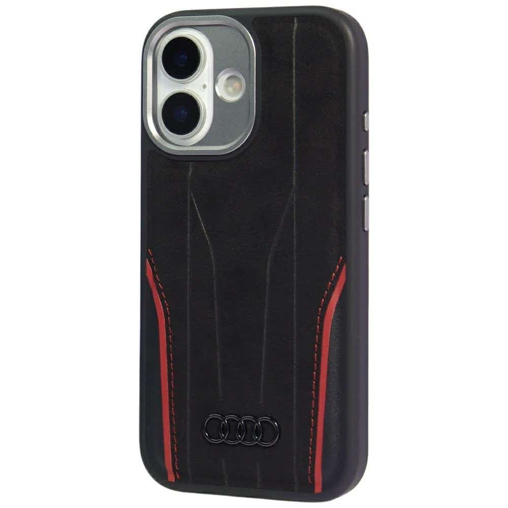Θήκη Audi R8 Genuine Leather MagSafe για iPhone 17 μαύρο-κόκκινο 3