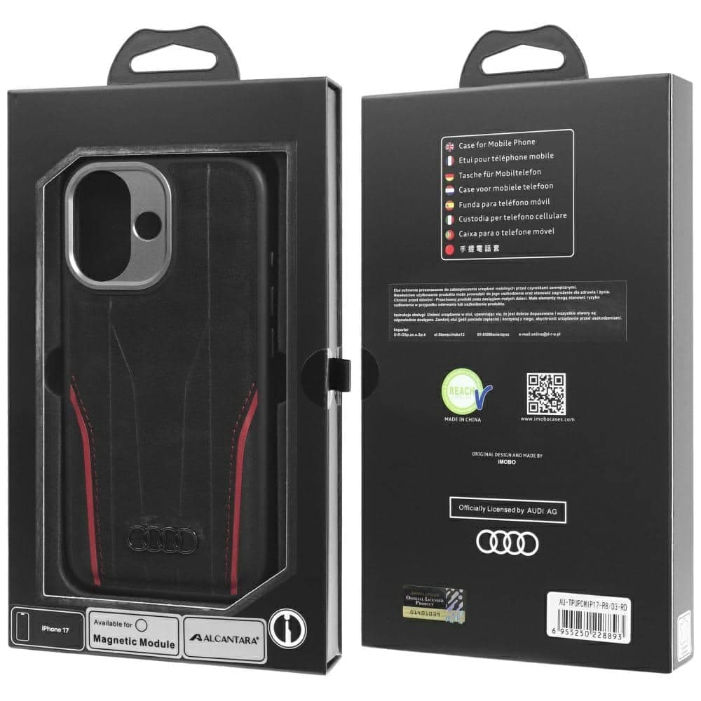 Θήκη Audi R8 Genuine Leather MagSafe για iPhone 17 μαύρο-κόκκινο 10