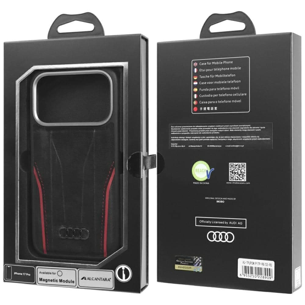 Θήκη Audi R8 Genuine Leather MagSafe για iPhone 17 Pro μαύρο-κόκκινο 10