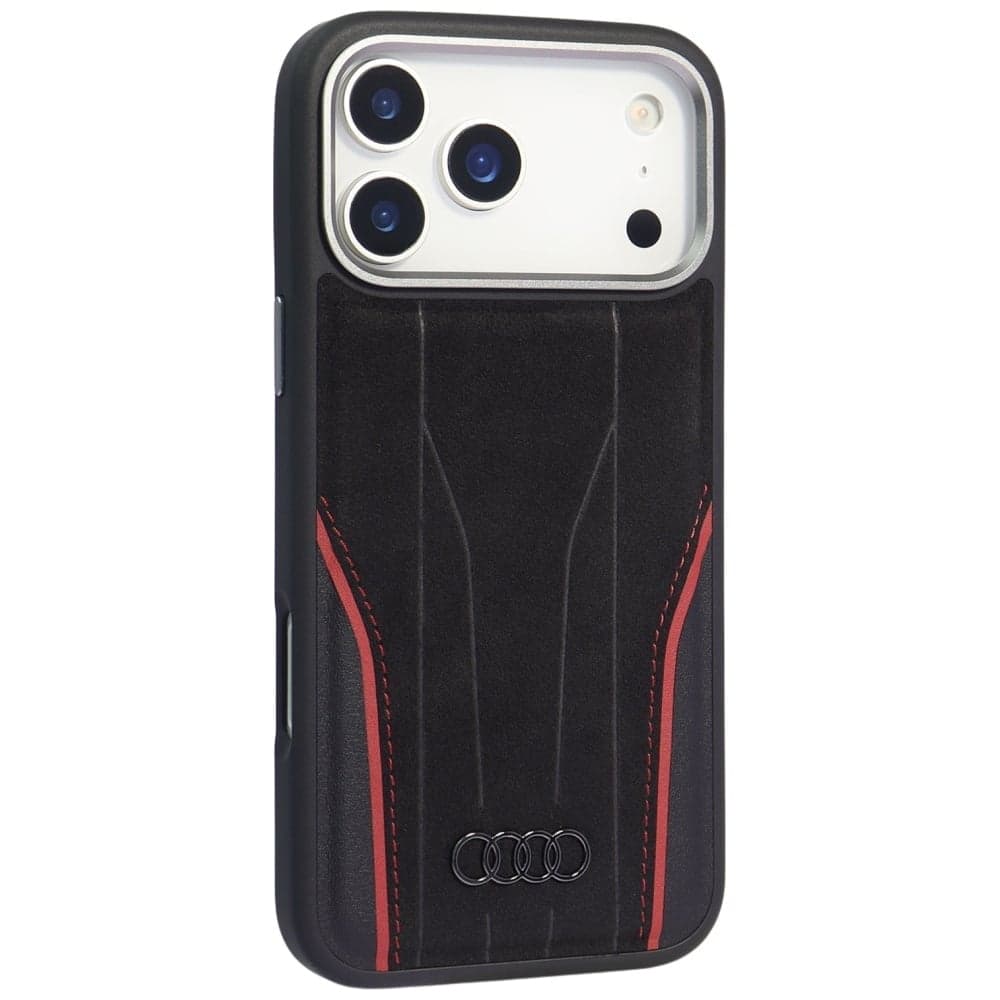Θήκη Audi R8 Genuine Leather MagSafe για iPhone 17 Pro μαύρο-κόκκινο 2