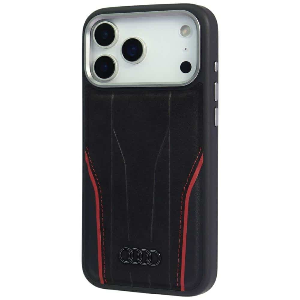 Θήκη Audi R8 Genuine Leather MagSafe για iPhone 17 Pro μαύρο-κόκκινο 3