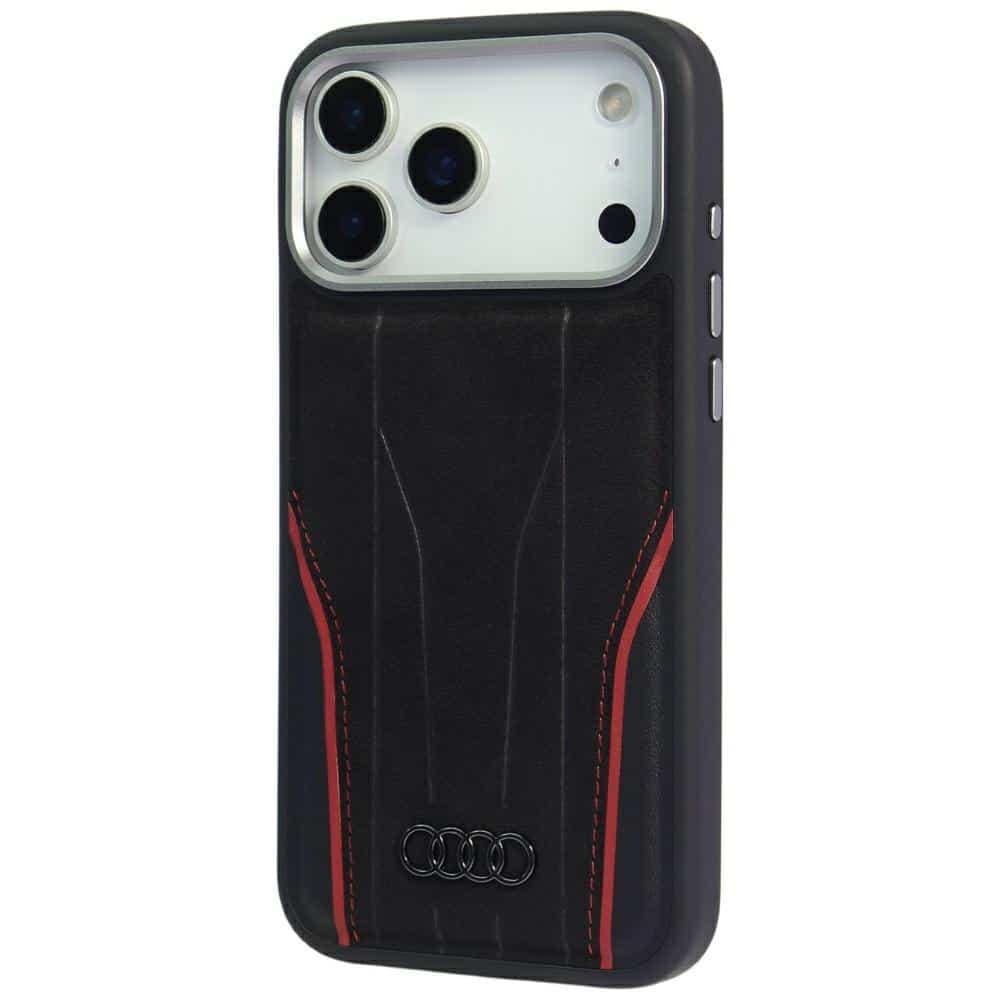 Θήκη Audi R8 Genuine Leather MagSafe για iPhone 17 Pro Max μαύρο-κόκκινο 3