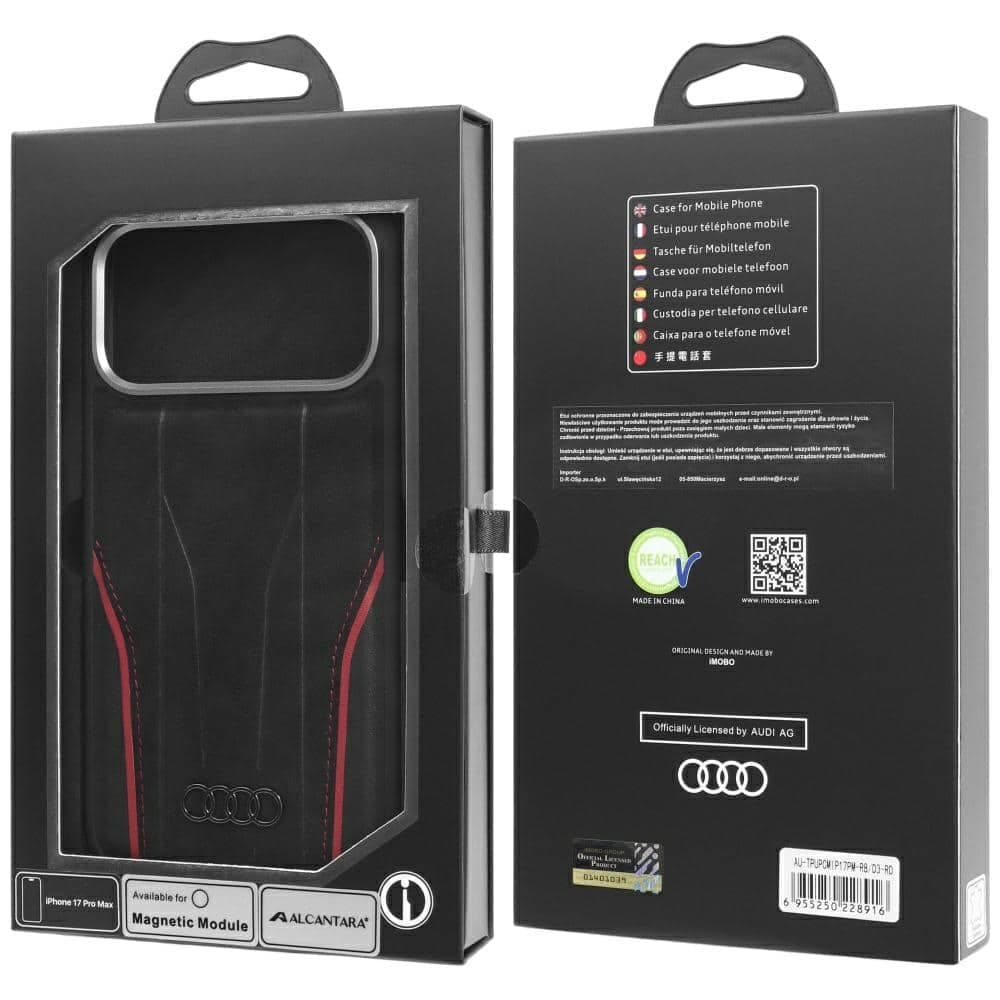 Θήκη Audi R8 Genuine Leather MagSafe για iPhone 17 Pro Max μαύρο-κόκκινο 10