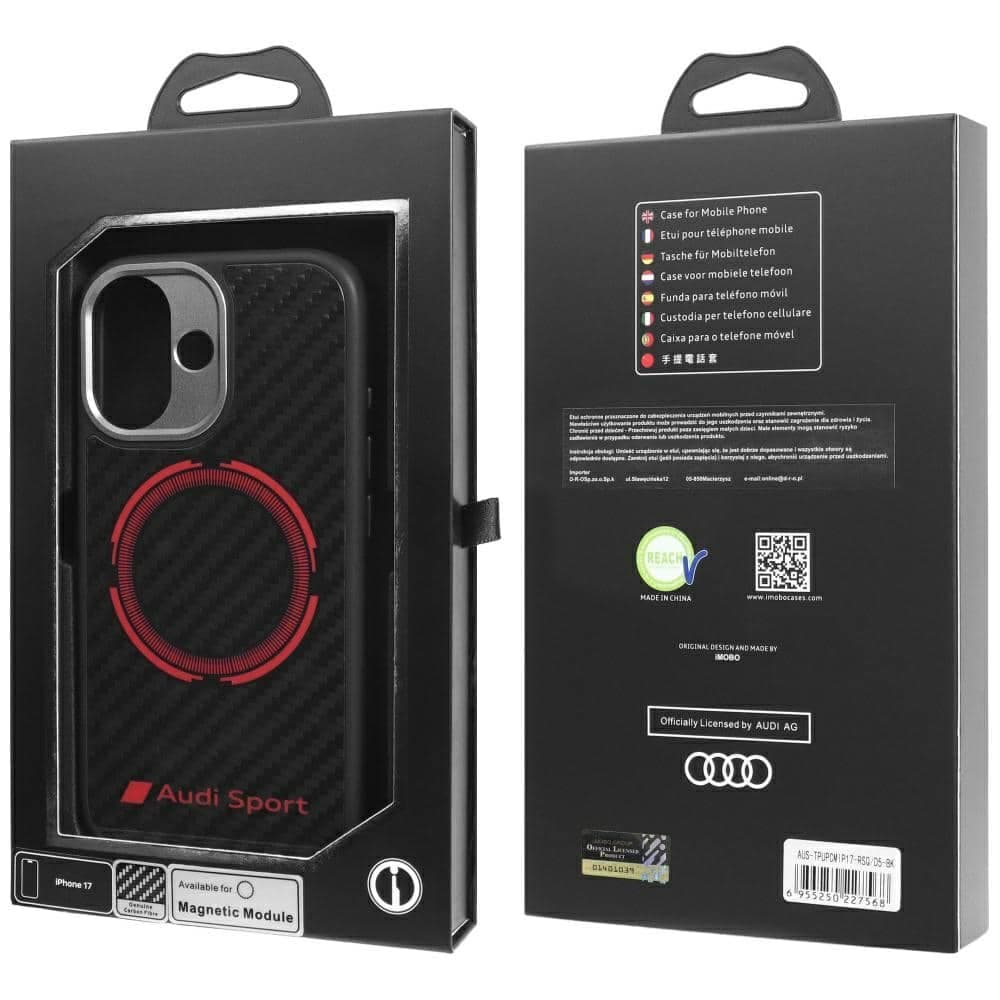 Θήκη Audi RSQ Carbon Fiber Sport Red Circle MagSafe για iPhone 17 μαύρο 10