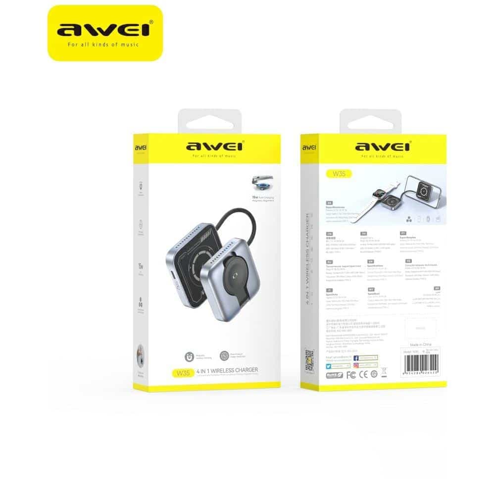 AWEI W35 Ασύρματος Φορτιστής 3 Σε 1 15W, Γκρι 2