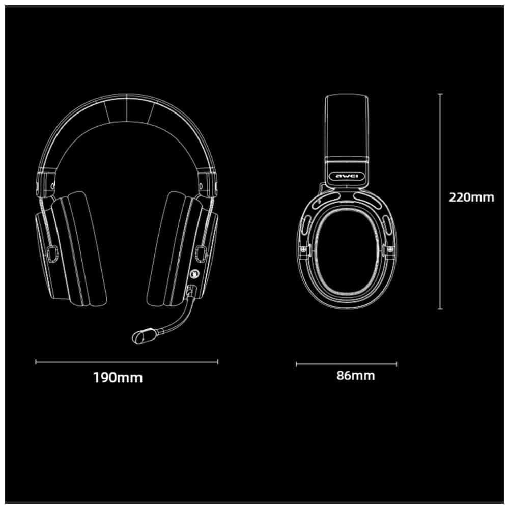 AWEI AT36 Ασύρματα Ακουστικά Over-Ear, Bluetooth 5.4 με Μικρόφωνο, Μαύρα 6