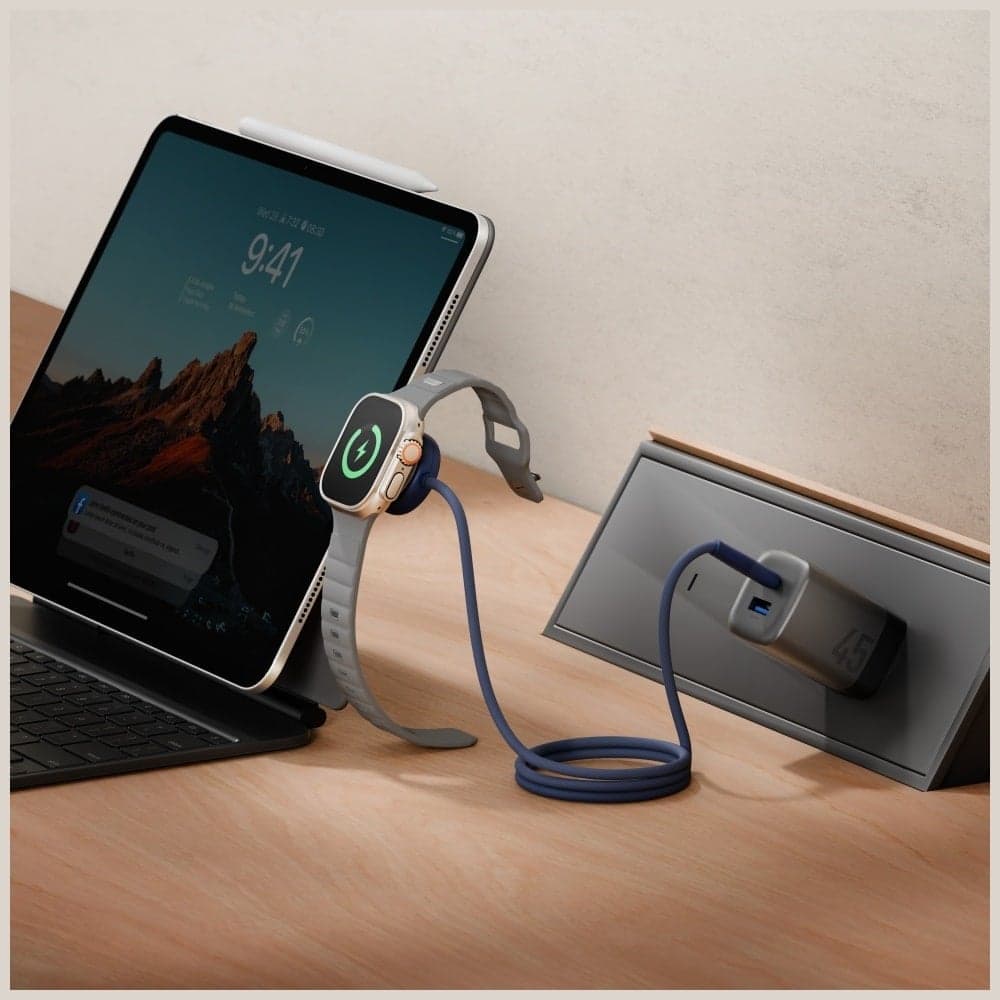 Energea Flow Duo Watch Καλώδιο 2-σε-1 USB-C σε USB-C + Φορτιστής Apple Watch 60W 1.5m, Μαύρο 4