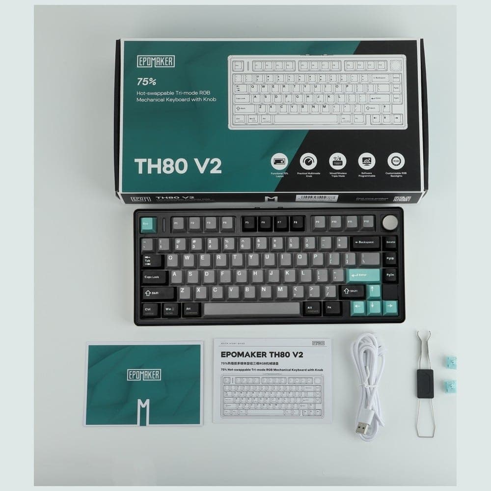 Epomaker TH80 V2 Pro Μηχανικό Πληκτρολόγιο, Silent V2 Switch, Μαύρο-Θαλασσινό Αλάτι 9