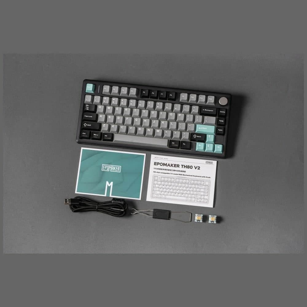 Epomaker TH80 V2 Pro Μηχανικό Πληκτρολόγιο, Silent V2 Switch, Μαύρο-Θαλασσινό Αλάτι 28