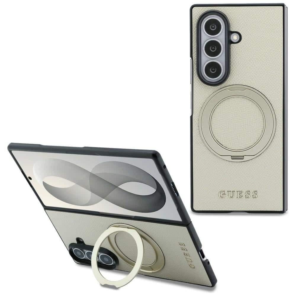 Guess Magnetic Ring Stand Grained Classic Logo - θήκη για Samsung Galaxy Z Fold8 Ultra - Μπεζ