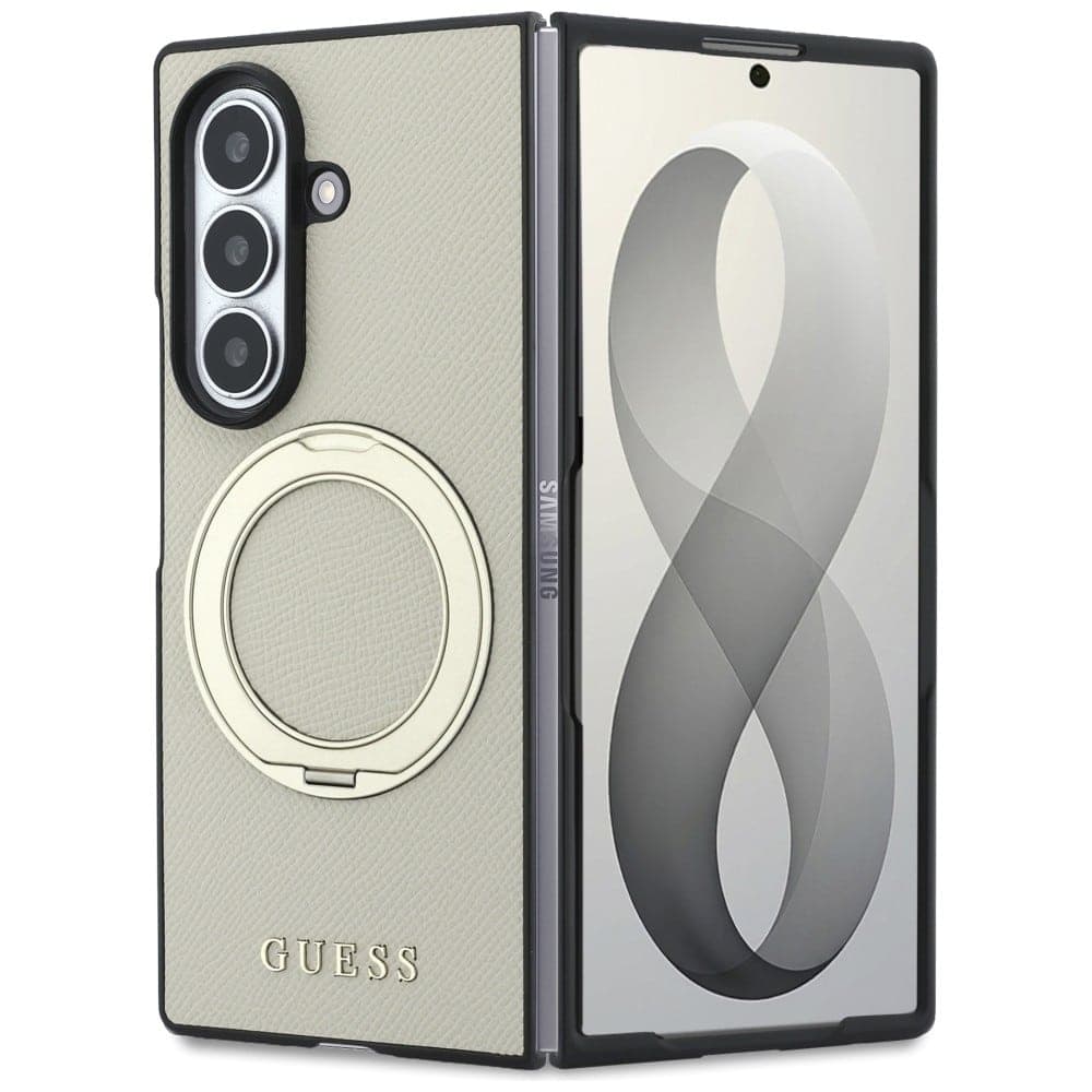 Guess Magnetic Ring Stand Grained Classic Logo - θήκη για Samsung Galaxy Z Fold8 Ultra - Μπεζ 2