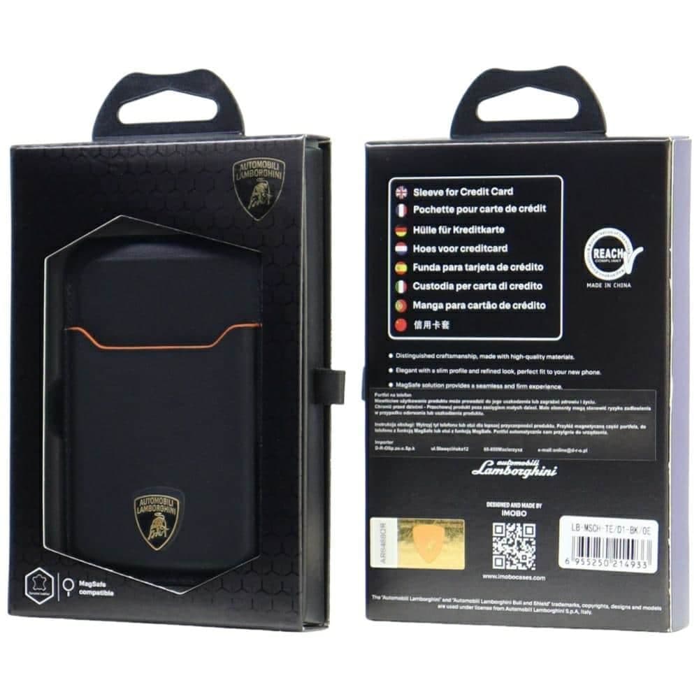 Lamborghini D1 Μαγνητικό Πορτοφόλι, Γνήσιο Δέρμα MagSafe, Βάση Κινητού, Πορτοκαλί 5