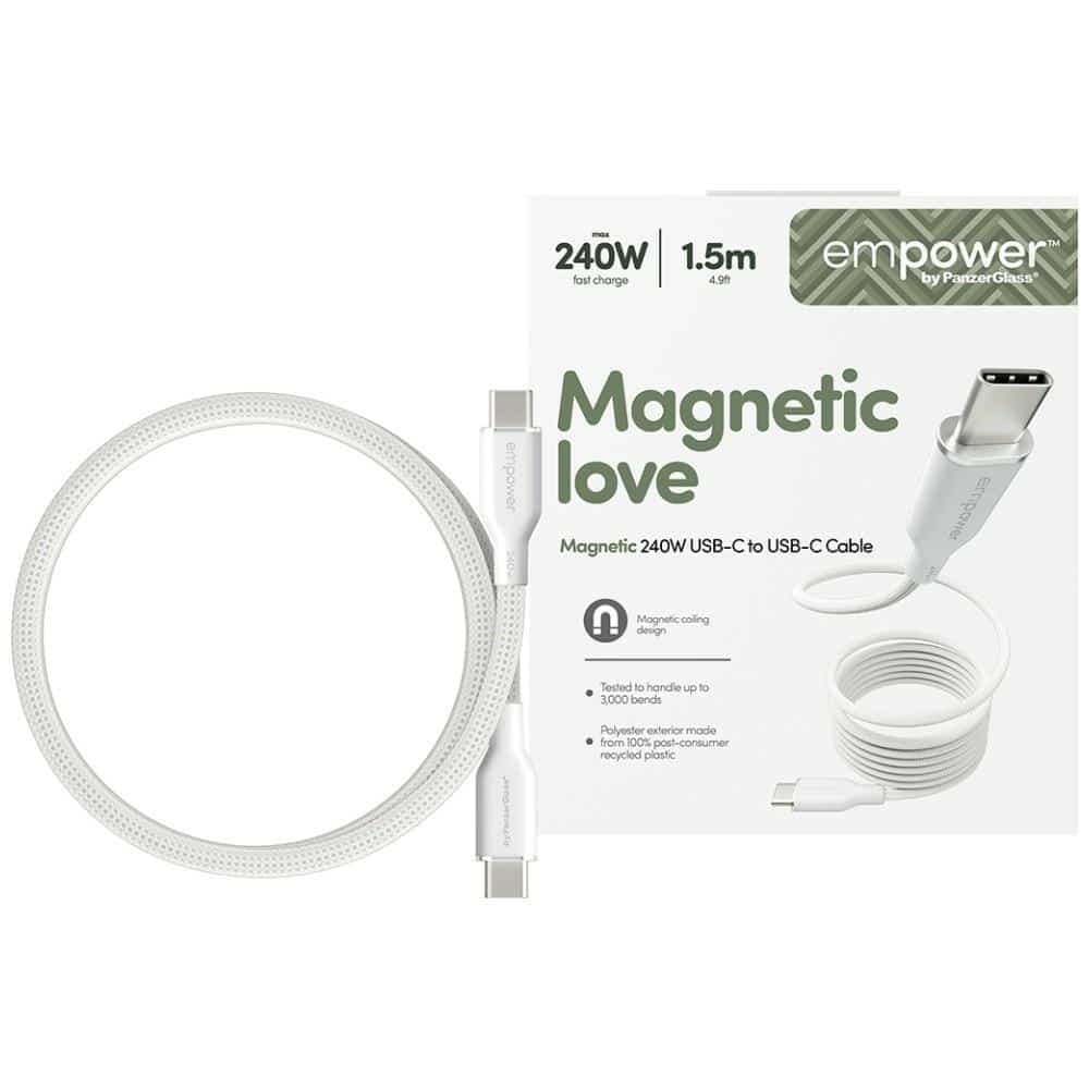 PanzerGlass Magnetic Καλώδιο 240W USB-C σε USB-C, 1,5m, Ασημί Λευκό