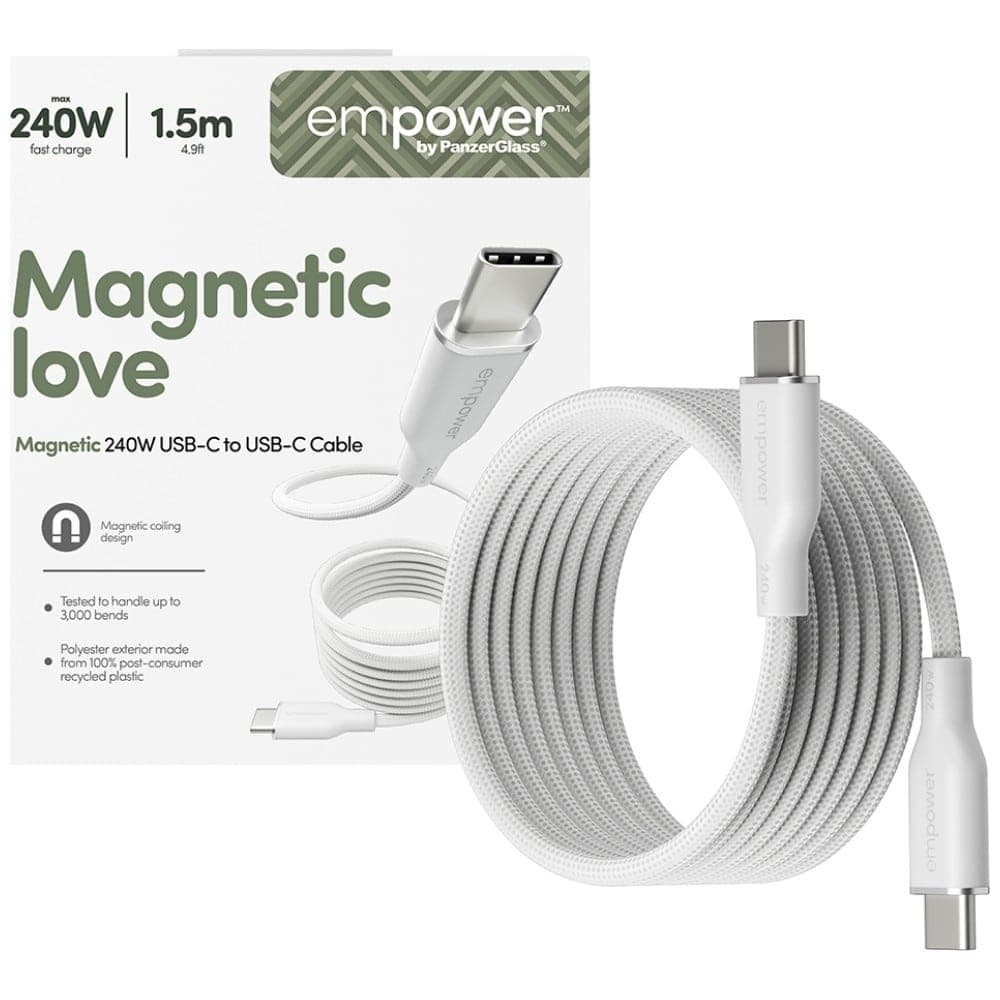 PanzerGlass Magnetic Καλώδιο 240W USB-C σε USB-C, 1,5m, Ασημί Λευκό 5