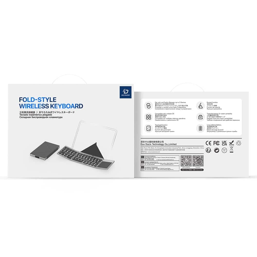 Dux Ducis Αναδιπλούμενο Πληκτρολόγιο, Ασύρματο Bluetooth 5.2, Universal, USB-C, 180mAh, Αγγλική Διάταξη, Μαύρο 7