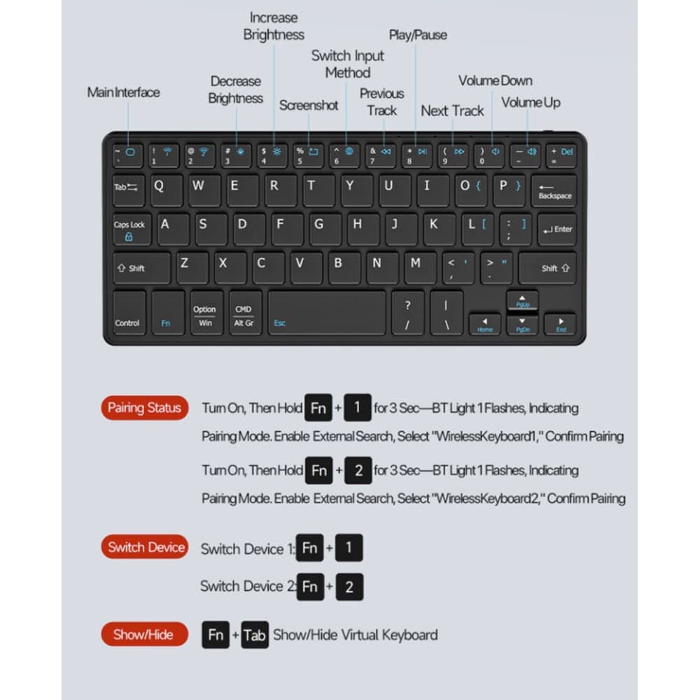 Dux Ducis Πληκτρολόγιο Mini με Θήκη, Bluetooth 5.0, Universal, USB-C, 180mAh, Αγγλική Διάταξη, Μαύρο 6