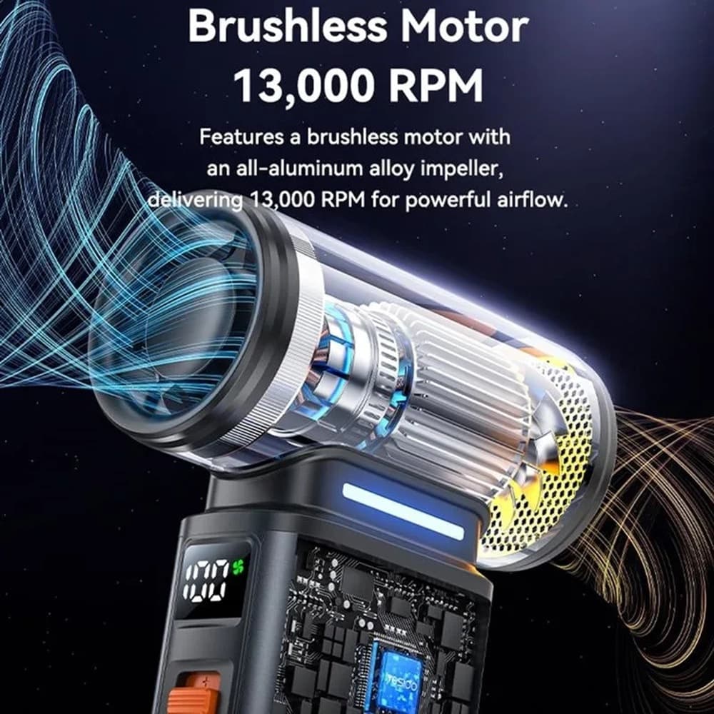 Yesido YF19 Φυσητήρας, 130000RPM, Χωρίς Ψήκτρες, 100 Ταχύτητες, 4000mAh, Ψηφιακή Οθόνη, Γκρι 3