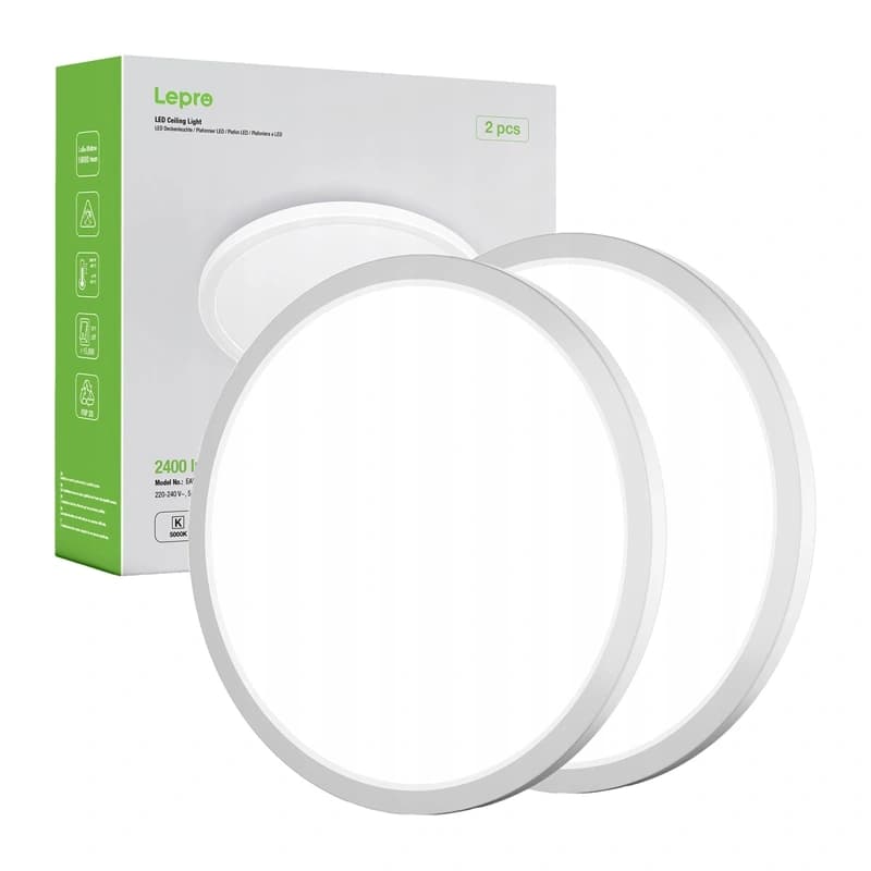 LEPRO 1500038-DW-EU-2 Φωτιστικό Οροφής LED, 18 W, 1800 lm, Σετ 2 Τεμαχίων