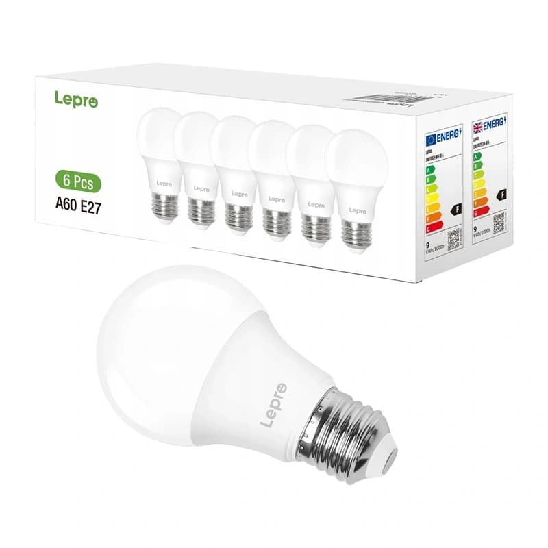 LEPRO 100090-DW-EU-6 Λαμπτήρας LED E27 A60, 8,5 W (60 W), 806 lm, 6500 K, Συσκευασία 6 Τεμαχίων