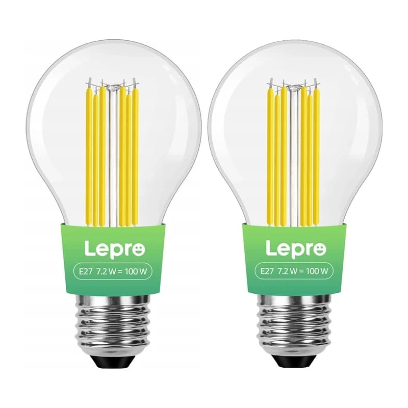 LEPRO 100094-WW-EU-2 Λαμπτήρας LED Τύπου Νήματος E27, 7,2 W, 1521 lm, 2700 K, Συσκευασία 2 Τεμαχίων