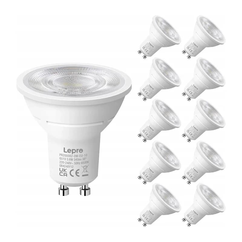 LEPRO 200082-DW-EU-10 Λαμπτήρας LED GU10, 3,6 W, 345 lm, 6500 K, 38°, Ενεργειακή Κλάση E, 10 Τεμ.