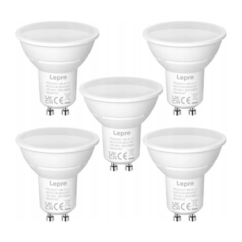 LEPRO GU10 200057-DW-EU-5 Λαμπτήρας LED, 4,5 W, 345 lm, 5000 K, 100°, 5 Τεμ.