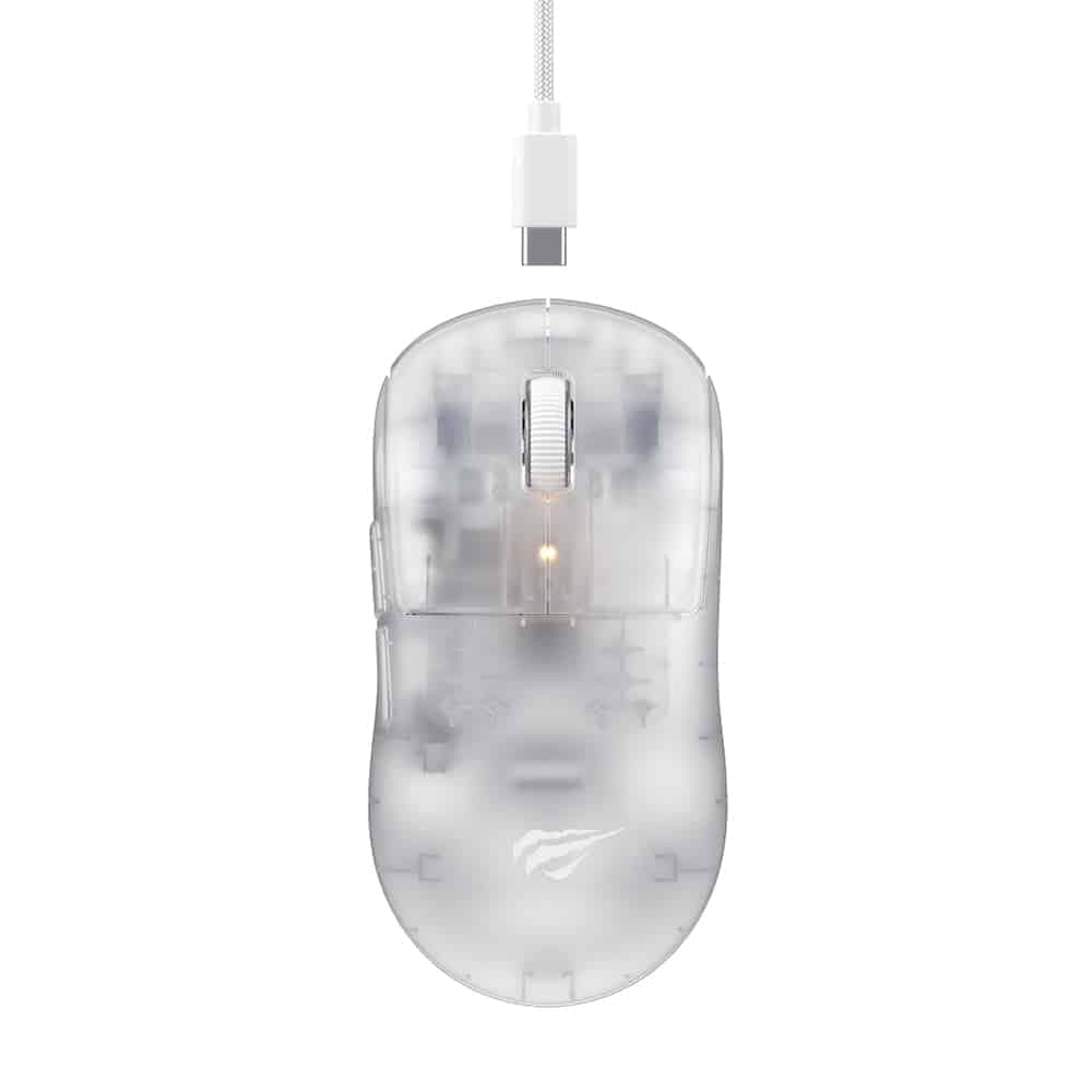 Havit - Wireless Gaming Mouse (ms970wb Pro) - 2.4ghz, 800/1600/2400/3200/6400/12000 Dpi, 300mah - Transparent White