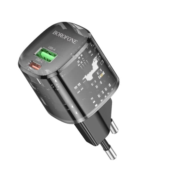 Wall Charger Borofone Bn17 Sunlight, 20w, 3a, 1 X Usb-A - 1 X Usb-C, Black