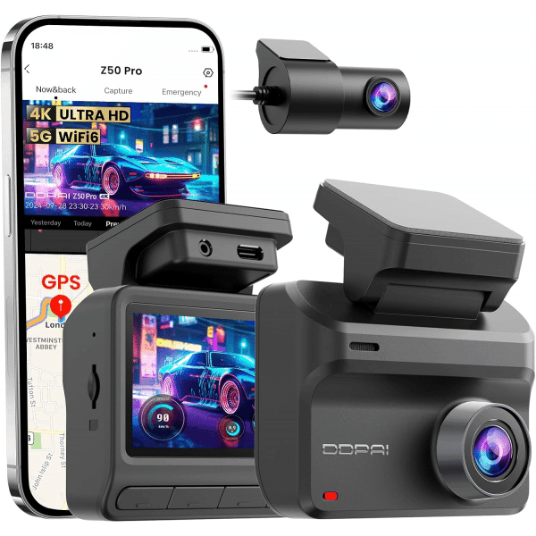 Ταμπλό + Πίσω Κάμερα DDPAI Z50 Pro Διπλή, 4K, Wi-Fi, GPS, Οθόνη LCD 3 ιντσών, Μαύρο
