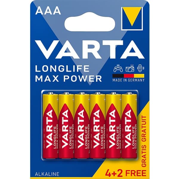 Αλκαλικές μπαταρίες Varta Longlife Max Power, AAA / LR3, 1.5V, συσκευασία των 6