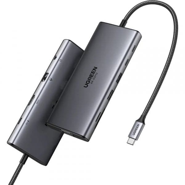USB-C Hub Ugreen Cm639 (45520), 2 X USB-A 3.2 - 3 X USB-C - 1 X Hdmi - 1 X Vga - 1 X Jack 3.5mm - 1 X Rj45 - 1 X Sd - 1 X MicroSD, Grey