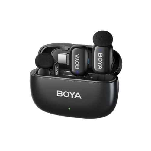 Ασύρματο μικρόφωνο BOYA Mini 2-02 2.4GHz, ακύρωση θορύβου με τεχνητή νοημοσύνη με 2 πομπούς και 1 δέκτη (Τύπος-C) Μαύρο EU