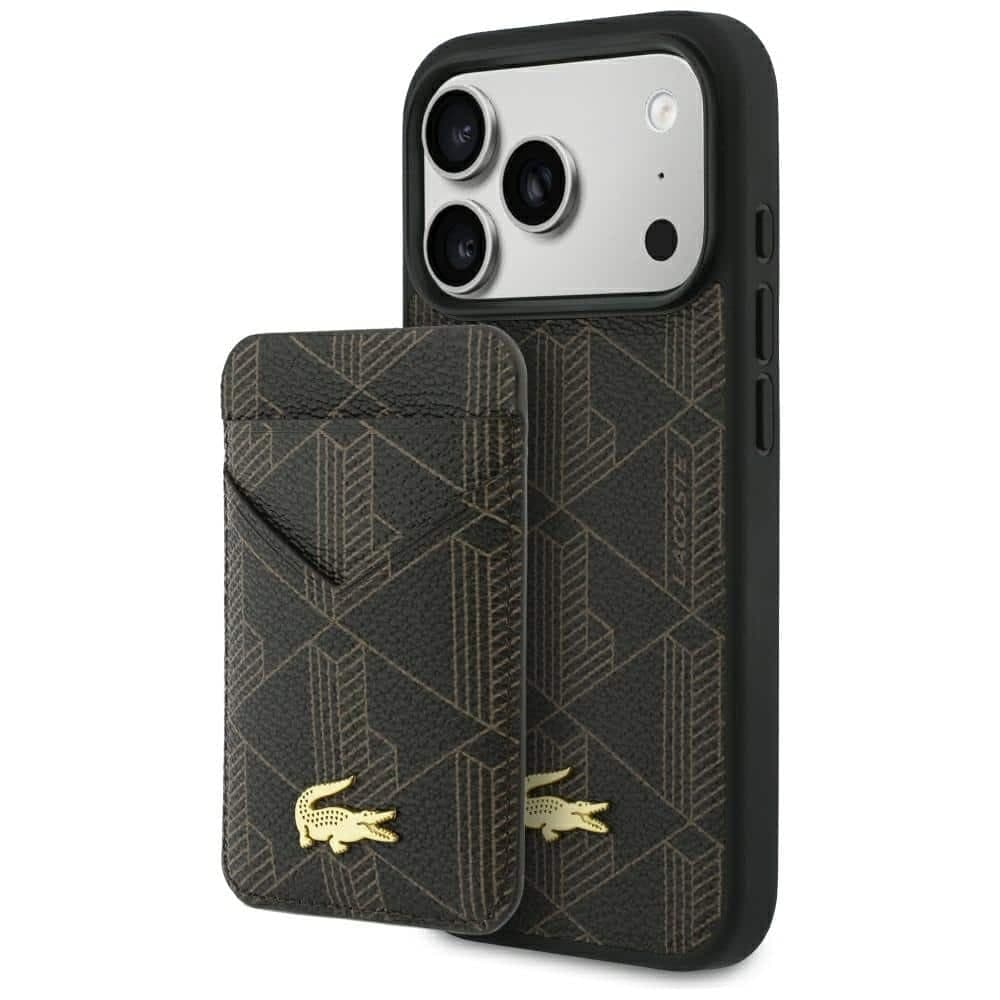 Σετ θήκης + πορτοφολιού Lacoste PVC Blend MagSafe για iPhone 17 Pro Max καφέ