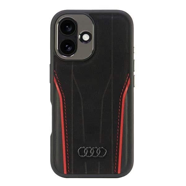 Audi Genuine Leather MagSafe iPhone 16 6.1" μαύρο-κόκκινο σκληρή θήκη AU-TPUPCMIP16-R8/D3-RD