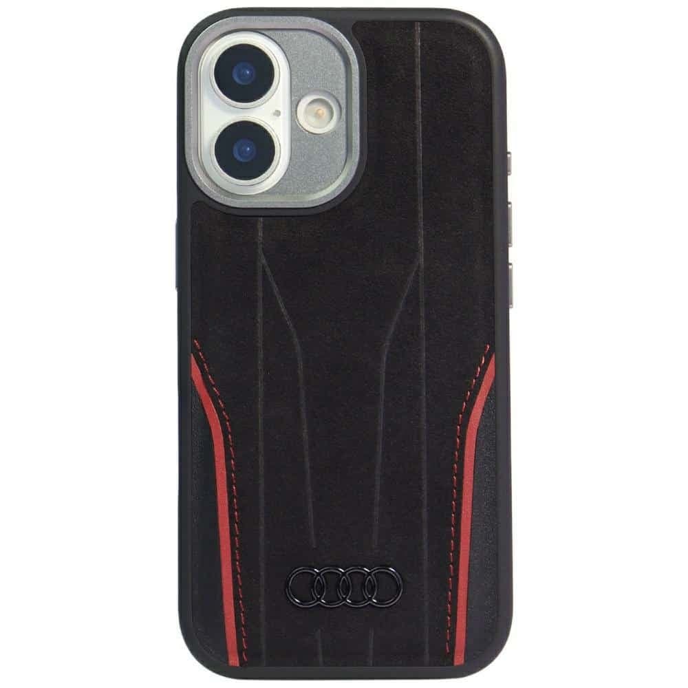 Θήκη Audi R8 Genuine Leather MagSafe για iPhone 17 μαύρο-κόκκινο