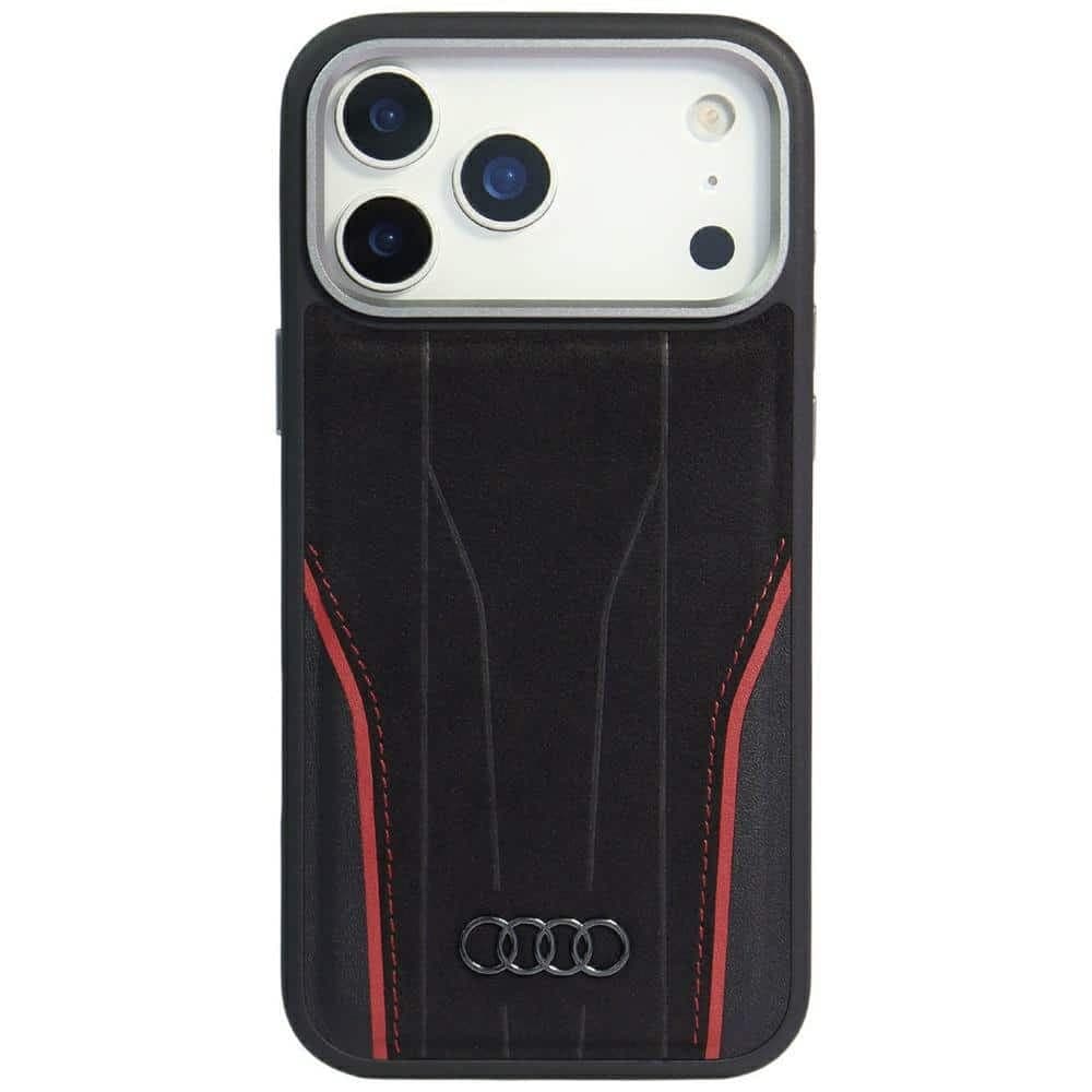 Θήκη Audi R8 Genuine Leather MagSafe για iPhone 17 Pro μαύρο-κόκκινο