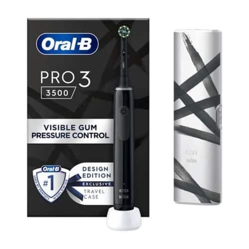 Oral-B Pro 3 3500 Ηλεκτρική Οδοντόβουρτσα, Σχεδιασμός Περιστροφής/Ταλάντωσης/Παλμών Sensitive Clean, Μαύρο EU